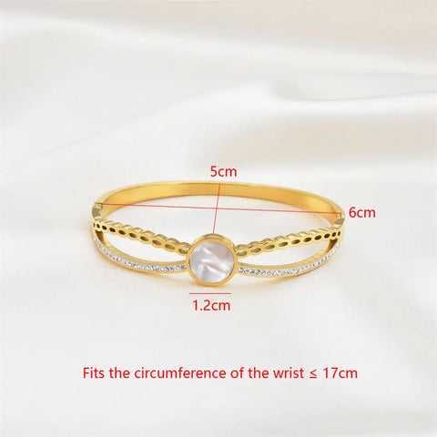 Trendy Titanium Steel White Shell Bracelet Women's Simple Micro Zircon Stainless Steel Gold Bracelet For Women