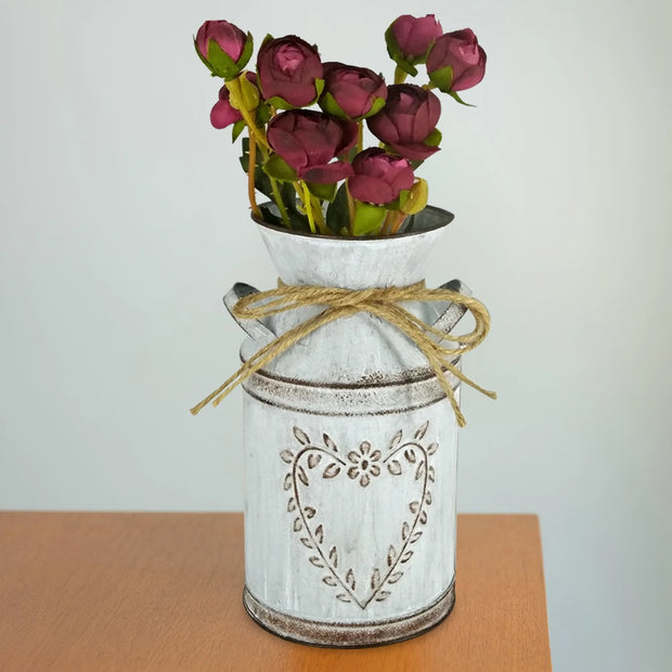 Vintage Garden Metal Flower Vases Home Wedding Artificial Flowers Bucket Barrel Holder Shabby Chic Country Style Jug Can Craft