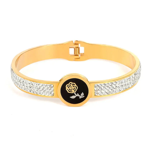 Latest Beautiful Flower Gold Bracelet For Women Titanium Steel Black