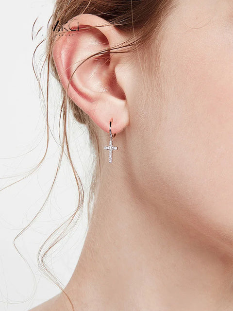 New Arrival 925 Sterling Silver Earrings  Zircon Cross Drop Earrings For Women