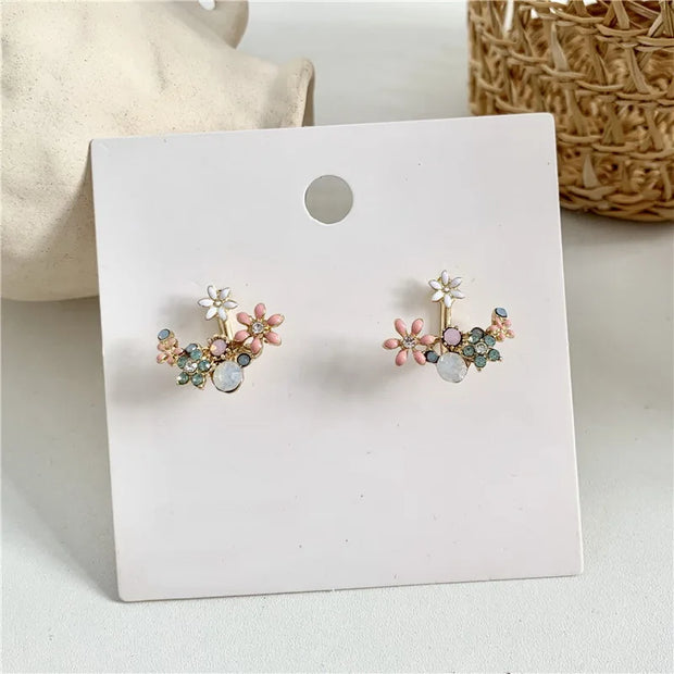 New Korean Hot Fashion Jewelry Fresh Cute Hook Drop Oil Flower Stud Earrings