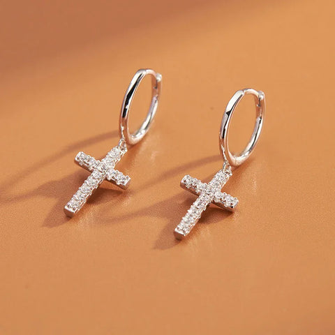 New Arrival 925 Sterling Silver Earrings  Zircon Cross Drop Earrings For Women