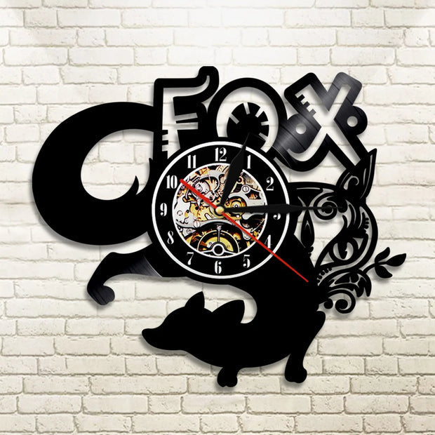 Wild Animal Elegant Fox Vinyl Record Wall Clock Modern Design