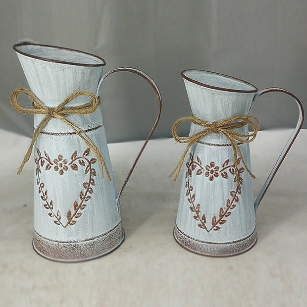 Vintage Garden Metal Flower Vases Home Wedding Artificial Flowers Bucket Barrel Holder Shabby Chic Country Style Jug Can Craft