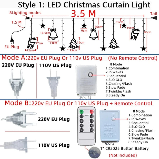 LED Christmas String Lights Garland Fairy Lights Star Lamp Outdoor Curtain