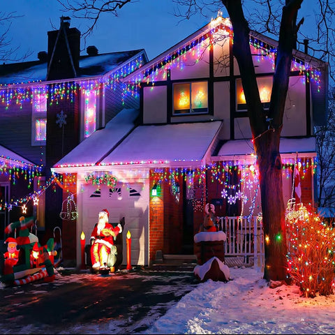 Solar Curtain Icicle Lights Christmas Lights Outdoor Waterproof Eaves Decor String Lights for Yard Party Holiday Decorations