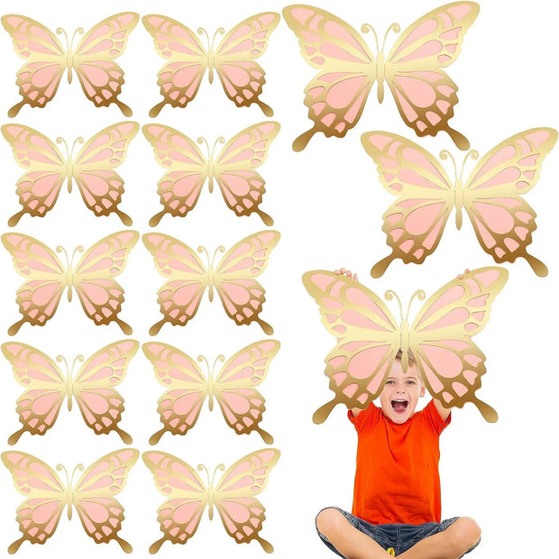 12 sets 3D Large Butterfly Party Decoration 2 Layer Giant Paper Big Butterfly Stickers Wall Decoration for Birthday Baby Shower