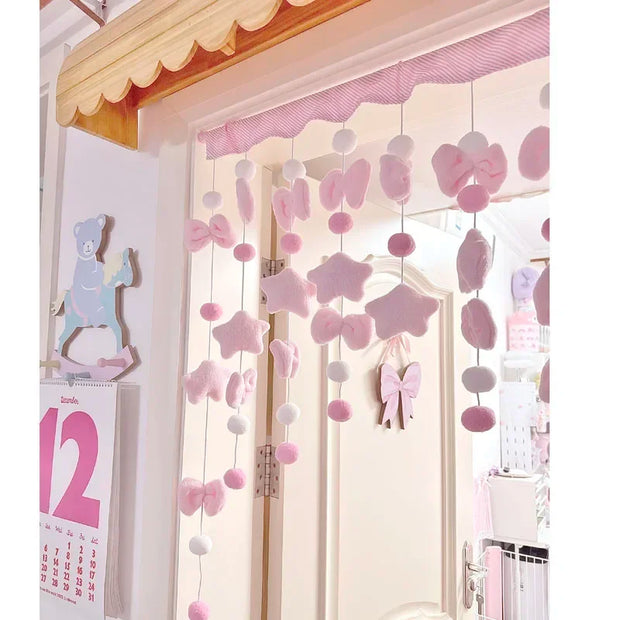 Pink Cute Bow Short Curtain Thread Partition Hanging Window Decor Dormitory Doorway Curtains Bathroom Door Curtain Girls Bedroom