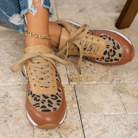 Women Platform Sneakers new Round Toe Low-top Leopard Wedge Shoes Women Lace Up Sports Casual Shoes for Women Zapatos De Mujer