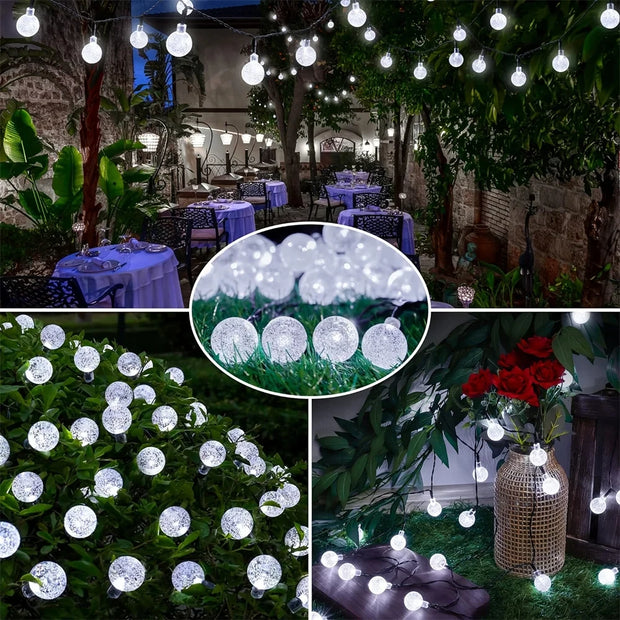 Solar Crystal Ball Bubble Light String Solar Outdoor Light Strip 8 Lighting Modes Solar Light String For Garden Camping Party