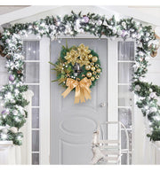 2024 Gold Ball Flower Christmas Wreath Garland with Light for Front Door