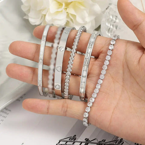 1PCS Titanium Steel Bracelet White Fritillary Shell Bracelet Luxury Design Bangles For Women Silver Color Jewellry