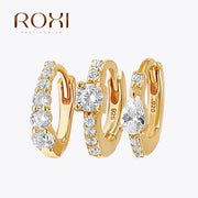 ROXI 925 Sterling Silver Classic Geometric Cubic Zirconia Earrings For Women Bride 18k Gold