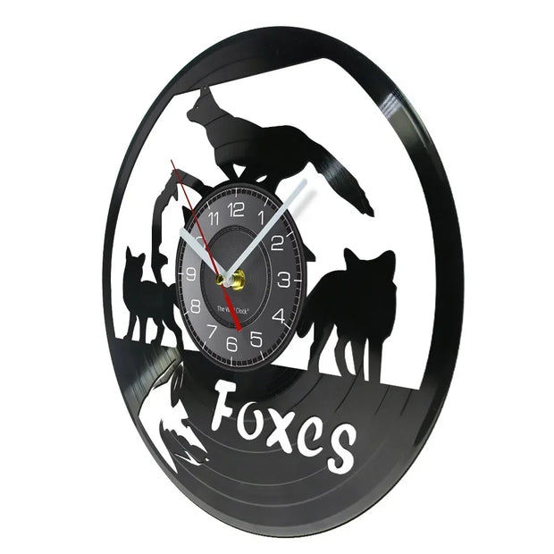 Foxes Family Vinyl Record Clock Woodland Nursery Baby Kid Room Woodland Animals Wall Art