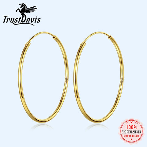 TrustDavis Real 925 Sterling Silver Earring Fashion Simple Korean Hoop Earrings For Women