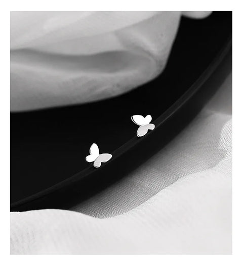 925 Sterling Silver Cute Mini Butterfly  Small Stud Earrings Children Girl Simple Romantic