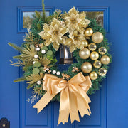 2024 Gold Ball Flower Christmas Wreath Garland with Light for Front Door