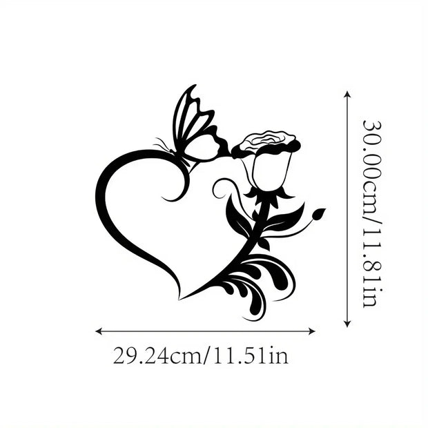 CIFBUY Deco Heart Metal Home Art Decor Unique Heart Rose Sign Metal Wall Mounted Art Butterfly Wall Hanging Geometric Ornament L