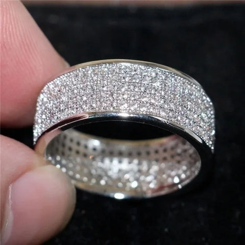 Shine Silver and Gold Color Women Ring Round Inlaid White Zircon Ring