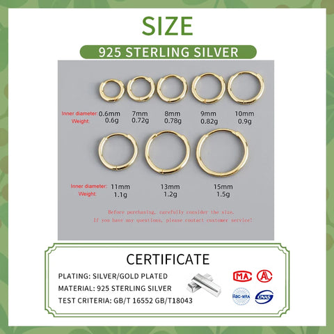 SOFTPIG Real 925 Sterling Silver 18K Gold Round Huggies Hoop Earrings for Women