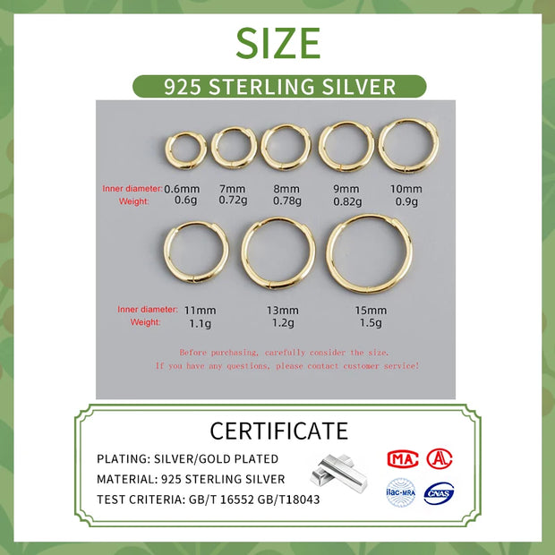 SOFTPIG Real 925 Sterling Silver 18K Gold Round Huggies Hoop Earrings for Women