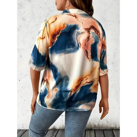 Latest Popular Plus Size Women's Tie Dye V-neck Short Sleeved Shirt Women's Casual Fashion Top Shirt Comfortable