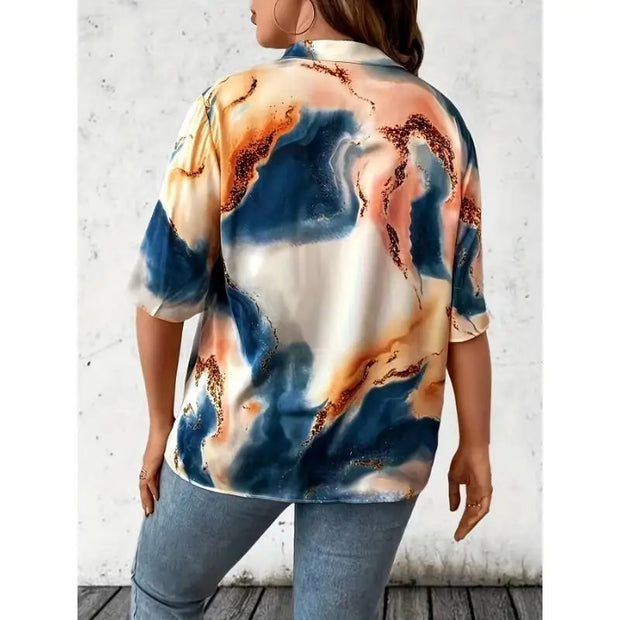 Latest Popular Plus Size Women's Tie Dye V-neck Short Sleeved Shirt Women's Casual Fashion Top Shirt Comfortable