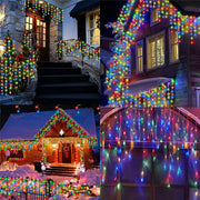 Solar Curtain Icicle Lights Christmas Lights Outdoor Waterproof Eaves Decor String Lights for Yard Party Holiday Decorations