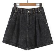 Women's Loose High Waist A-Line Wide Leg Soft Denim Shorts, Black Jeans, Good Quality, Spring, Summer, Plus Size, 2024