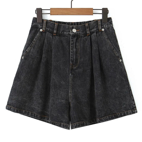 Women's Loose High Waist A-Line Wide Leg Soft Denim Shorts, Black Jeans, Good Quality, Spring, Summer, Plus Size, 2024