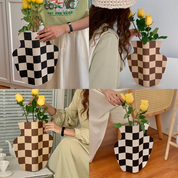 Medieval Desktop Decoration Large Vase Checkerboard Vase Paper Cover Ornaments Flowers Flower Arrangement Ornaments Household