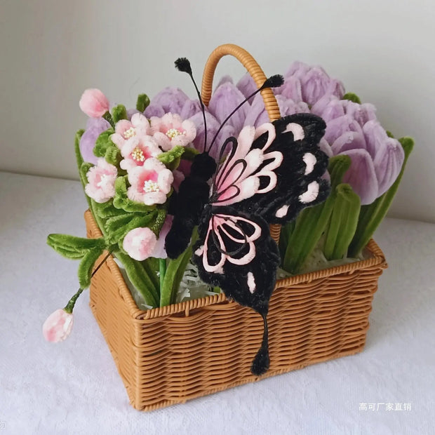 DIY peach blossom butterfly handmade material bag, twister stick woven hair root strip encryption to send girlfriends gifts