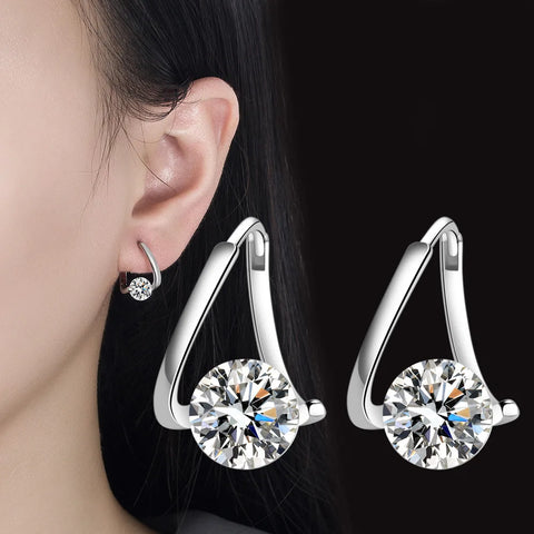 925 Sterling Silver Crystal Jewelry Fashion Spiral Hoop Earrings For Women