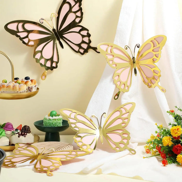 12 sets 3D Large Butterfly Party Decoration 2 Layer Giant Paper Big Butterfly Stickers Wall Decoration for Birthday Baby Shower