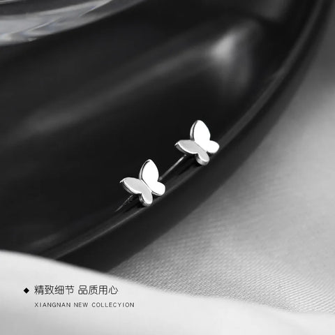 925 Sterling Silver Cute Mini Butterfly  Small Stud Earrings Children Girl Simple Romantic