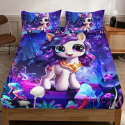 3pcs Cartoon Mushroom Cute Unicorn Fitted Sheet Set - Vibrant HD Printing, Soft and Cozy Bedding for Home Dorm