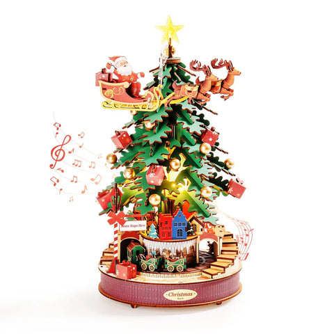 Robotime Rolife Christmas Melody Tree Music Boxes 3D Wooden Puzzle with Light