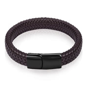 Fashion Simple White Leather Braid Bracelet Stainless Steel Buckle Clasps for Men Handmade Bangle