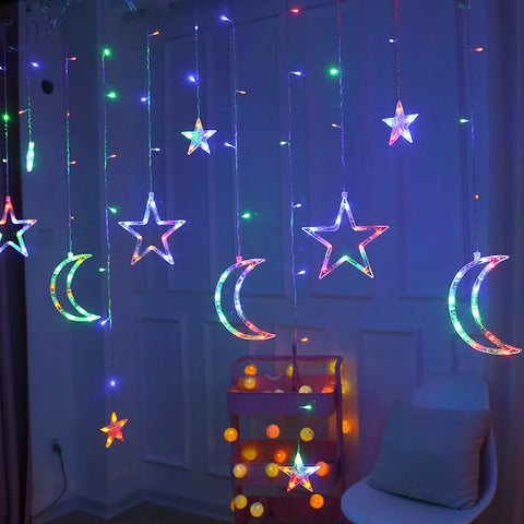 3.5M LED Moon Star Lamp Curtain Light Christmas Garland Fairy Lights Indoor For Home