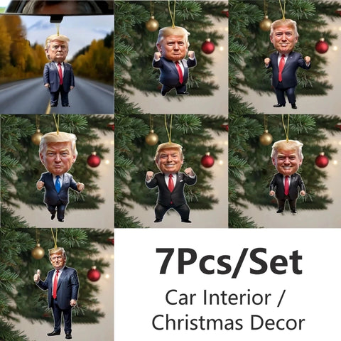 7Pcs/Set Trump-Inspired Acrylic Christmas Decor Hanging Ornament for Car and Tree