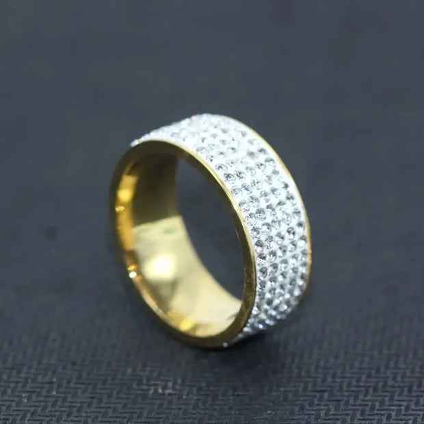 Shine Silver and Gold Color Women Ring Round Inlaid White Zircon Ring