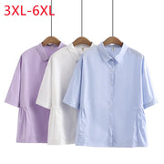 New 2023 Ladies Spring Summer Plus Size Tops For Women Large Size Short Sleeve Button Blue Shirt 3XL 4XL 5XL 6XL