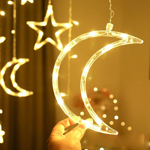 3.5M LED Moon Star Lamp Curtain Light Christmas Garland Fairy Lights Indoor For Home