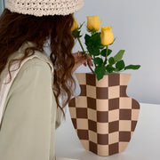 Medieval Desktop Decoration Large Vase Checkerboard Vase Paper Cover Ornaments Flowers Flower Arrangement Ornaments Household