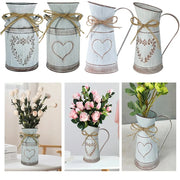 Vintage Garden Metal Flower Vases Home Wedding Artificial Flowers Bucket Barrel Holder Shabby Chic Country Style Jug Can Craft