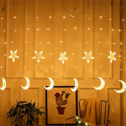 Outdoor Garland Wall Window Crystal Star Moon Fairy Wedding Room Party String Lights Ramadan Decorative Led Curtain Lights