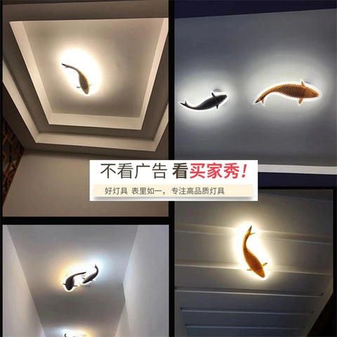 Golden carp LED wall lamps living room bedroom aisle fish-shaped decorative light personalized grilled fish shop sconces lights