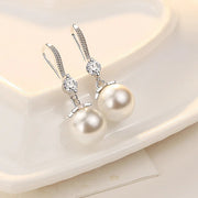 Fine 925 Sterling Silver Luxury Crystal Zircon Pearl Earrings Charms for Woman Engagement Wedding Jewelry gift