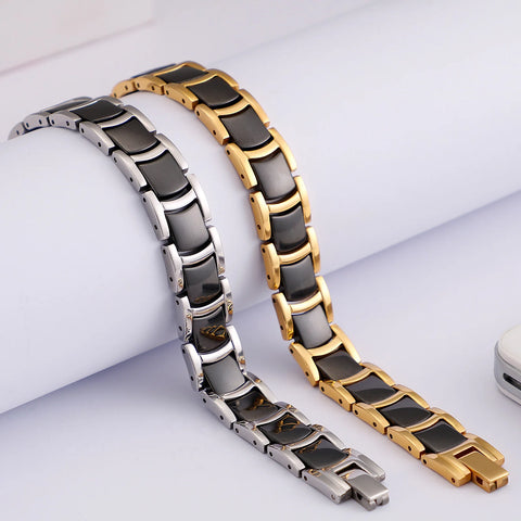 12mm Gold Black White Color Ceramic Bracelet Magnet Stainless Steel Men Bangle Fashion Women