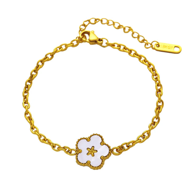  Five Pointed Star White Flower Titanium Steel Bracelet with Shell 18K Gold Plated Waterproof